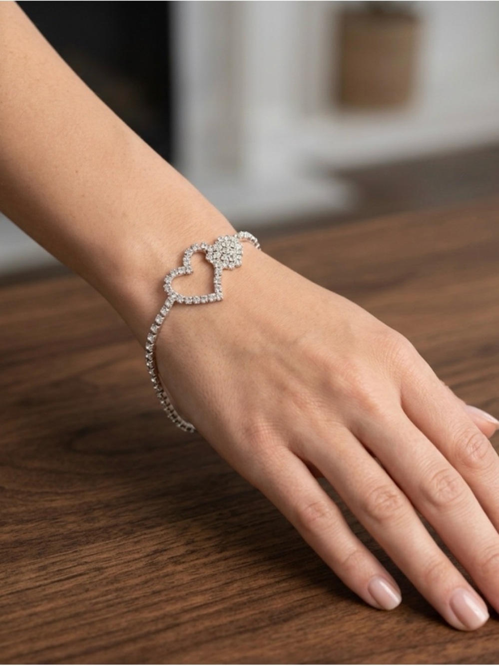 Delicate Silver Heart & Clover CZ Bracelet - Women Jewelry